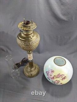 Antique Miller GWTW The Juno Banquet Oil Lamp Electrified Painted Glass Globe