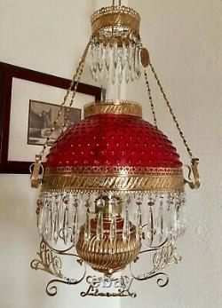 Antique Miller Hanging Oil Lamp Library Parlor Kerosene