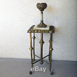 Antique Miller Iron Brass And Onyx Footed Piano Organ Parlor Floor Oil Lamp