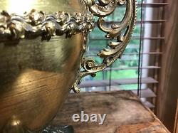 Antique Miller Juno brass trophy pedestal oil lamp with hand painted shade