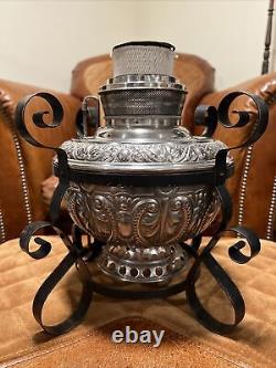 Antique Miller THE JUNO LAMP MAMMOTH Embossed Nickle Plated Wrought Iron Holder