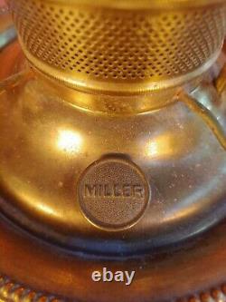 Antique Miller/The Juno Lamp USA Brass & Blue Glass Shade Converted to Electric