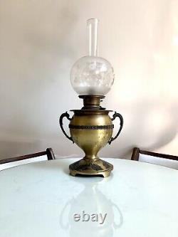 Antique Miller Vase Oil Lamp With Acid Etched Shade And Juno Font