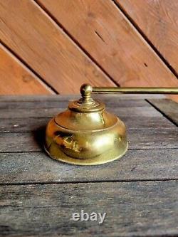 Antique Miniature Adjustable Brass Table Oil Lamp with Signed Opaline Shade