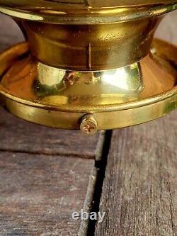Antique Miniature Adjustable Brass Table Oil Lamp with Signed Opaline Shade