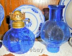 Antique Miniature Blue Glass Oil Lamp