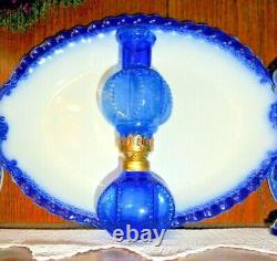 Antique Miniature Blue Glass Oil Lamp