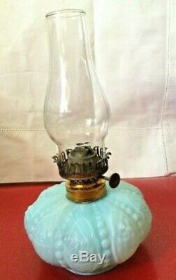 Antique Miniature Blue Milk Glass Oil Lamp fancy