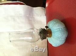 Antique Miniature Blue Milk Glass Oil Lamp fancy