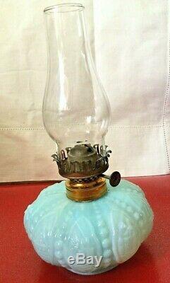 Antique Miniature Blue Milk Glass Oil Lamp fancy