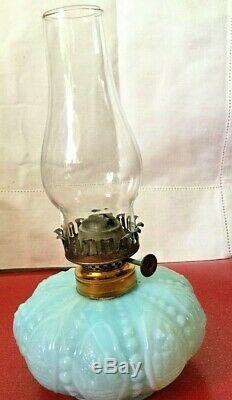 Antique Miniature Blue Milk Glass Oil Lamp fancy