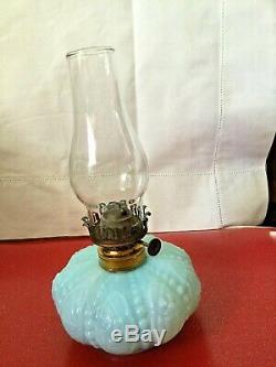 Antique Miniature Blue Milk Glass Oil Lamp fancy