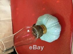 Antique Miniature Blue Milk Glass Oil Lamp fancy