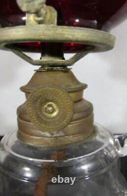 Antique Miniature Finger Loop GWTW Fluid Lamp with Ruby Red Glass Globe, Burner