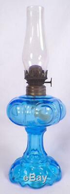 Antique Miniature Lamp Daisy Kerosene Oil Blue Glass Butler Brothers EAPG 1912
