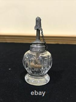 Antique Miniature Night Light Whale Oil Lamp Pewter Burner Boston Sandwich Loop