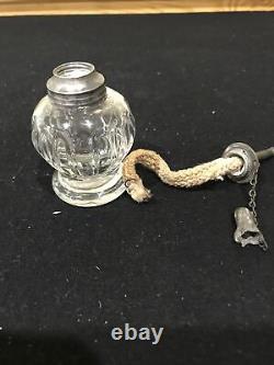 Antique Miniature Night Light Whale Oil Lamp Pewter Burner Boston Sandwich Loop