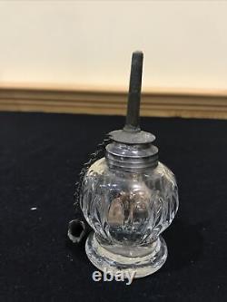 Antique Miniature Night Light Whale Oil Lamp Pewter Burner Boston Sandwich Loop