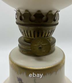 Antique Miniature Oil Lamp Beige Glass Hand Painted Floral Globe Shade GWTW