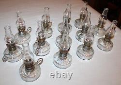 Antique Miniature Oil Lamp Blown/Pressed Clear Glass WithWire Handle Lot of 13