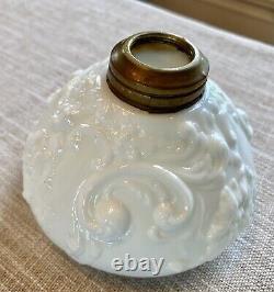 Antique Miniature Oil Lamp Embossed Milk Glass Floral Smith 1 Fig 157