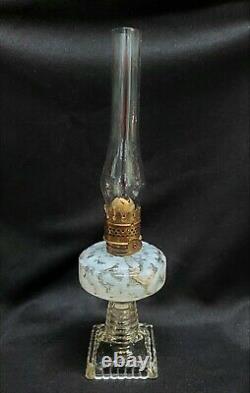 Antique Miniature Oil Lamp Hobbs Brockunier Opalescent Seaweed Coral Reef