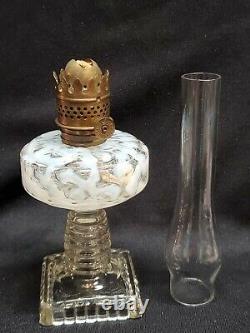 Antique Miniature Oil Lamp Hobbs Brockunier Opalescent Seaweed Coral Reef