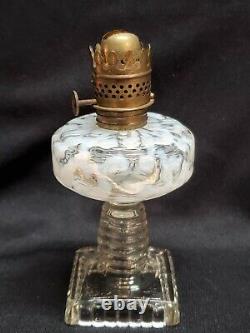 Antique Miniature Oil Lamp Hobbs Brockunier Opalescent Seaweed Coral Reef