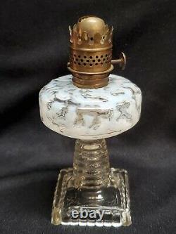 Antique Miniature Oil Lamp Hobbs Brockunier Opalescent Seaweed Coral Reef