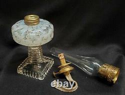 Antique Miniature Oil Lamp Hobbs Brockunier Opalescent Seaweed Coral Reef