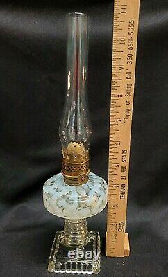 Antique Miniature Oil Lamp Hobbs Brockunier Opalescent Seaweed Coral Reef