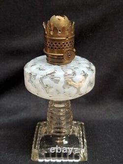 Antique Miniature Oil Lamp Hobbs Brockunier Opalescent Seaweed Coral Reef