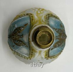 Antique Miniature Oil Lamp Milk Glass Eagle Blue/Yellow Globe Shade GWTW