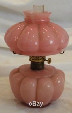 Antique Miniature Pink Glass Oil Lamp 7 1/2 Tall