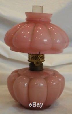 Antique Miniature Pink Glass Oil Lamp 7 1/2 Tall