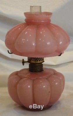 Antique Miniature Pink Glass Oil Lamp 7 1/2 Tall