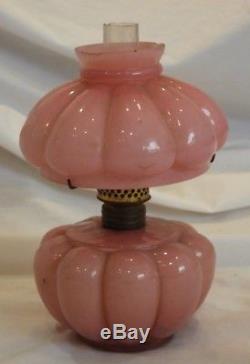 Antique Miniature Pink Glass Oil Lamp 7 1/2 Tall