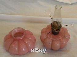 Antique Miniature Pink Glass Oil Lamp 7 1/2 Tall