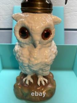 Antique Miniature Porcelain Owl Figurine Oil Kerosene Lamp