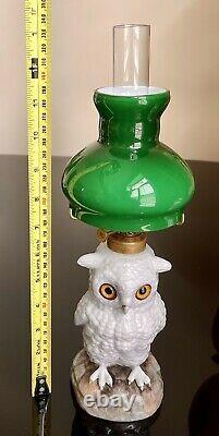 Antique Miniature Porcelain Owl Figurine Oil Kerosene Lamp COMPLETE! SCARCE