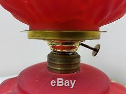 Antique Miniature Satin Ruby GWTW Oil Lamp with Ruby Beaded crinkle Ball Shade