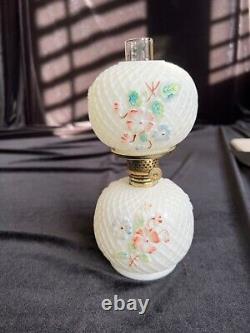 Antique Miniature oil lamp flower pattern withchimney. I have another one of these