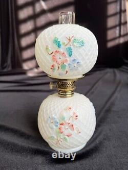 Antique Miniature oil lamp flower pattern withchimney. I have another one of these