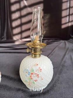 Antique Miniature oil lamp flower pattern withchimney. I have another one of these