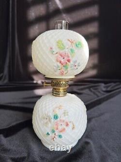 Antique Miniature oil lamp flower pattern withchimney. I have another one of these
