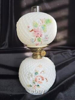 Antique Miniature oil lamp flower pattern withchimney. I have another one of these