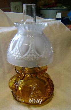 Antique Miniture Oil Lamp Imperial Amber Blown Glass Original