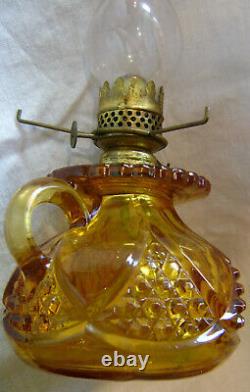 Antique Miniture Oil Lamp Imperial Amber Blown Glass Original