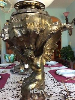 Antique Nautical Mermaid Banquet Lamp / Conk Shell Font / Nautical Ball Shade