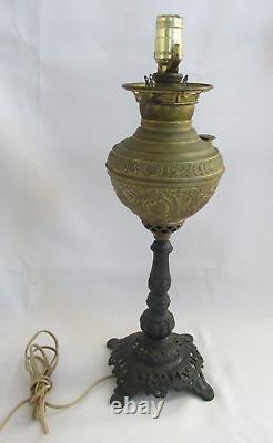 Antique New Juno No. 2 Brass Cast Iron Parlor Oil Lamp- Converted to Electric